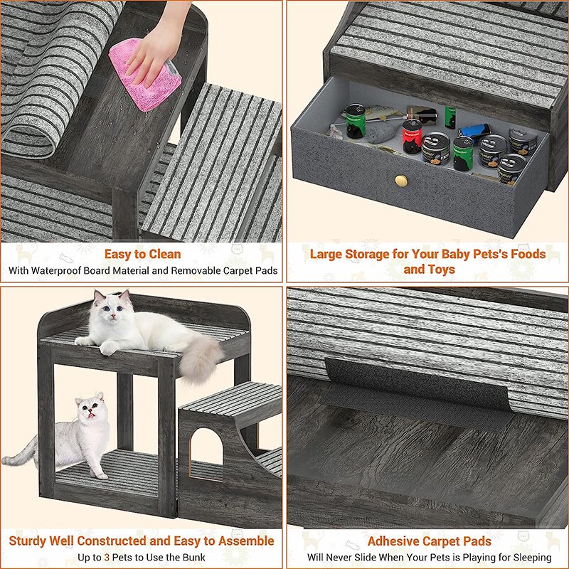 Pet Window Perch with Stairs and Drawers for Bedside