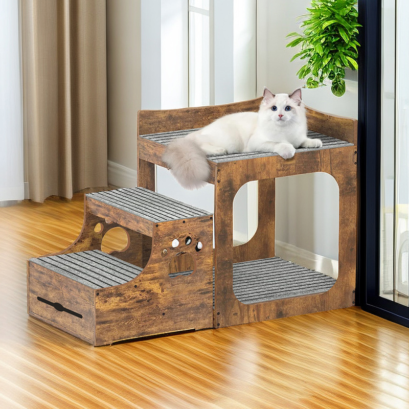 Pet Window Perch with Stairs and Drawers for Bedside