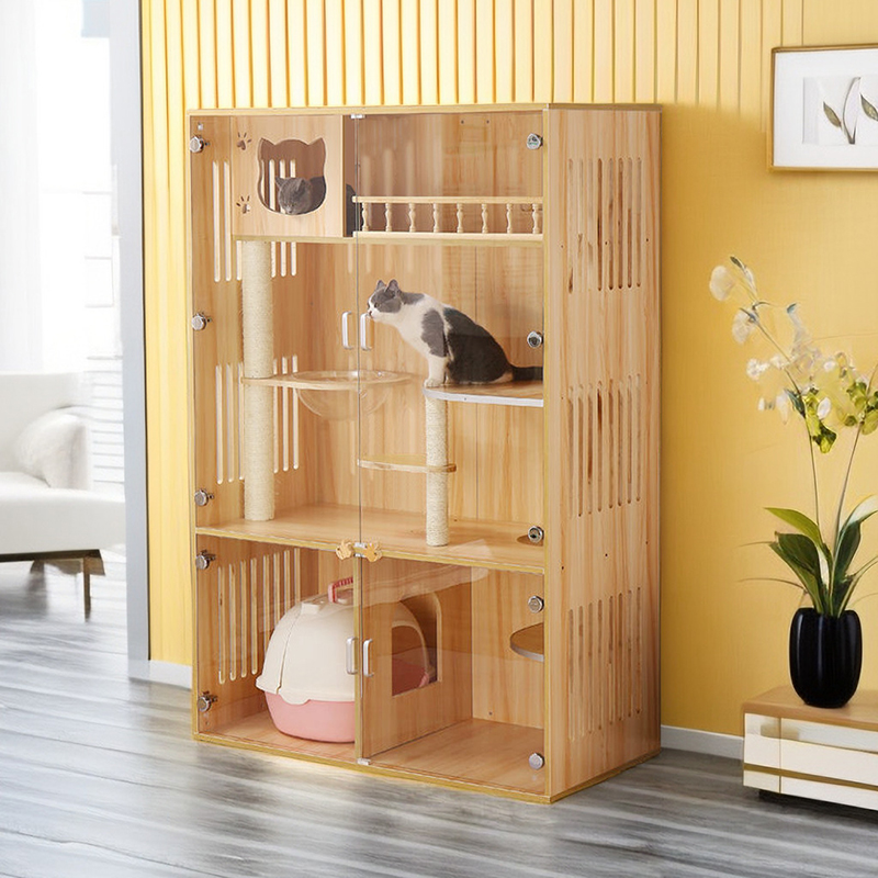 Wooden Cat House with Scratching Post