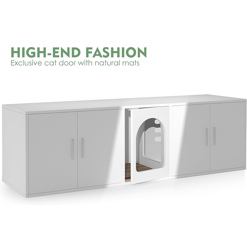 Wooden Cat Litter Box Enclosure Furniture with Double Room for 2 cats