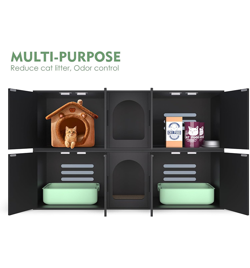 Wooden Cat Litter Box Enclosure Furniture with Double Room for 2 cats