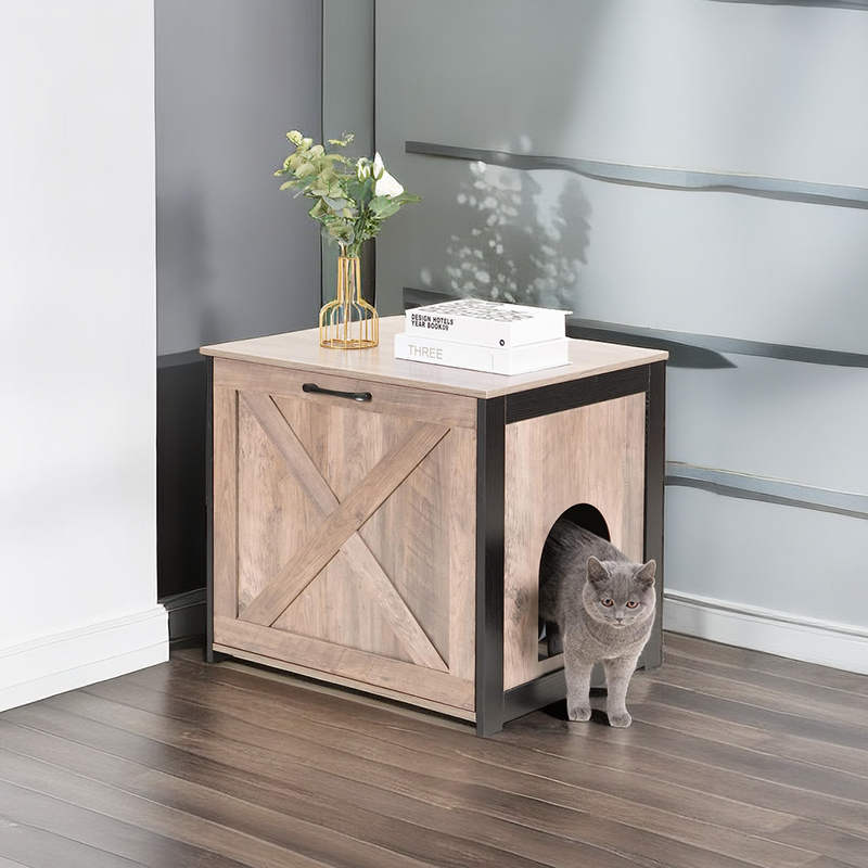 Wooden Cat Washroom End Table Nightstand