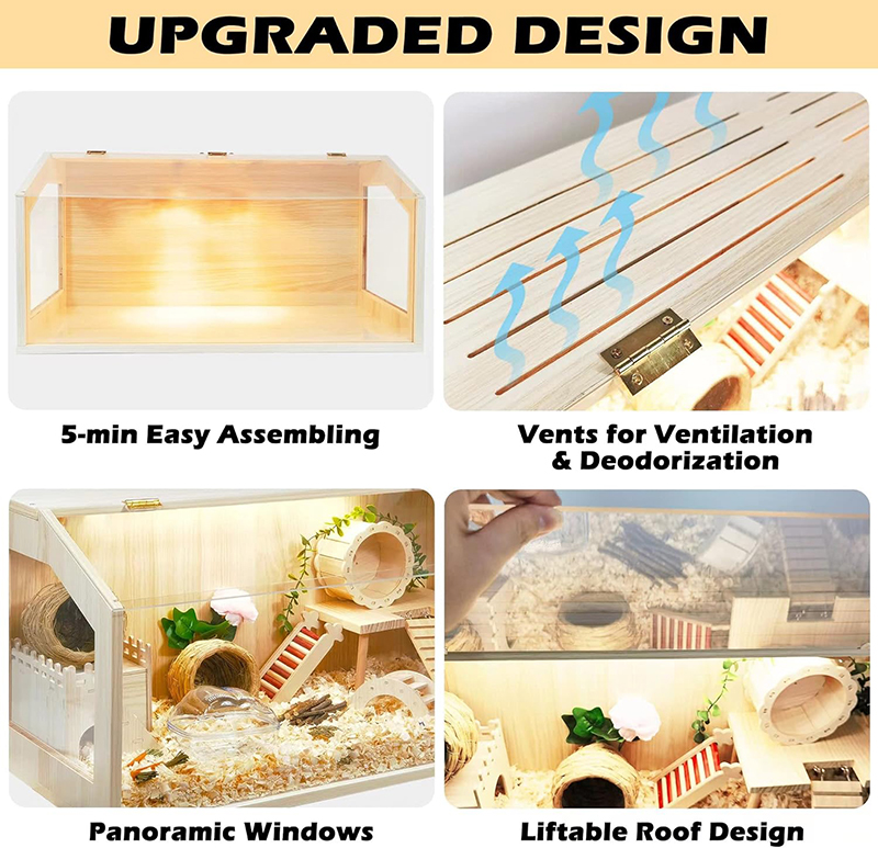 Wooden Hamster Cage Openable Top with Acrylic Sheets