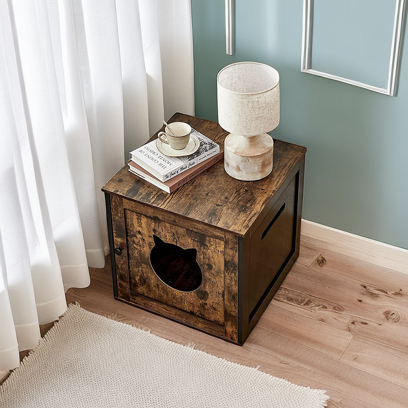 Wooden Hidden Litter Box Enclosure Cabinet with Single Door
